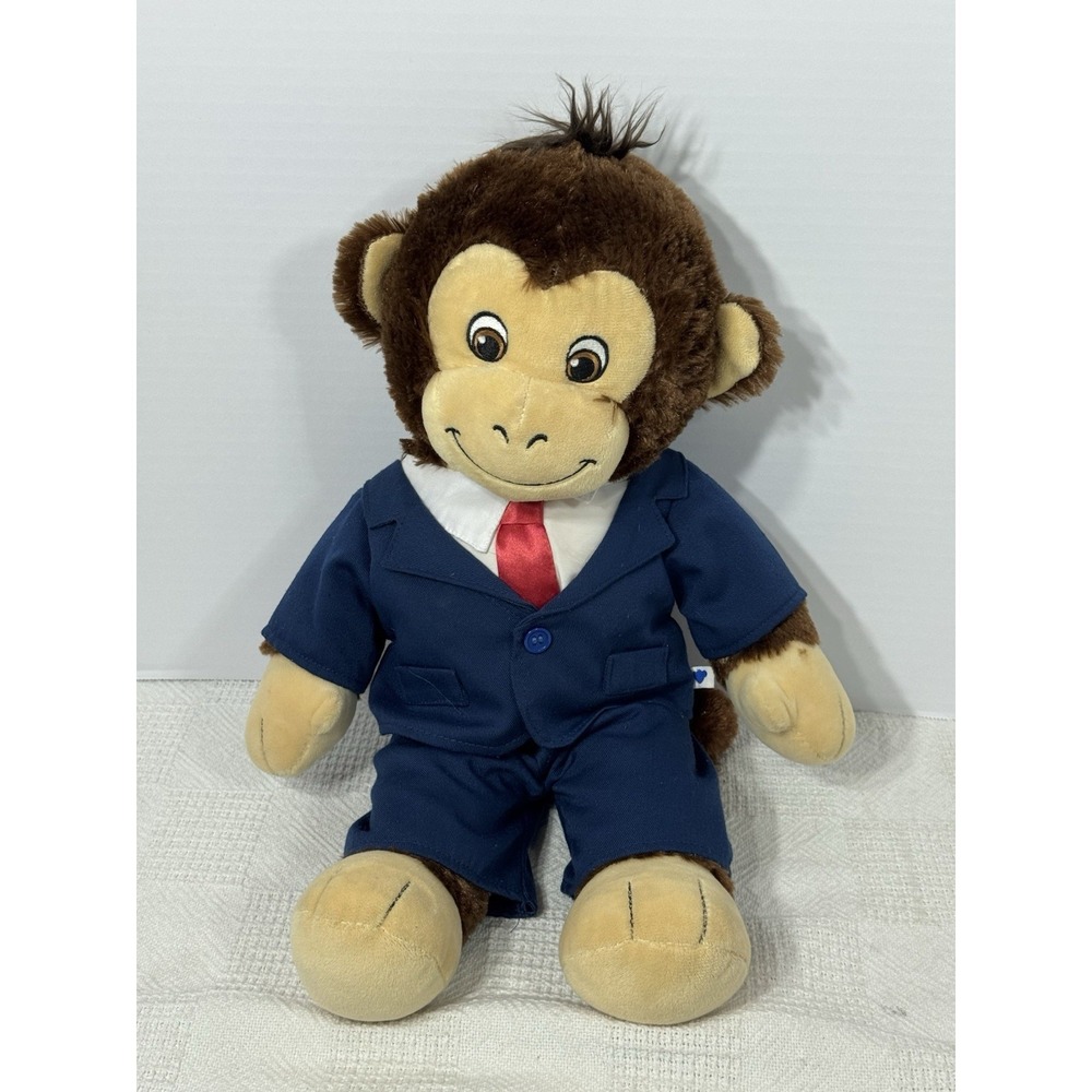 Build A Bear Workshop Brown Plush‎ Monkey BAB White Shirt Blue Suit